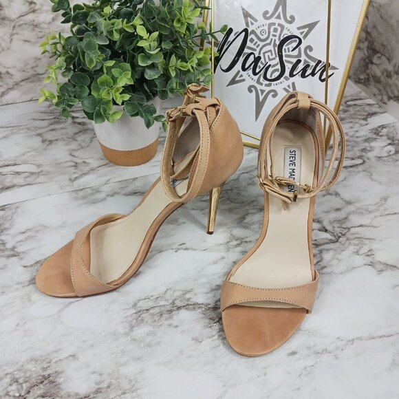 STEVE MADDEN MINGLE stiletto heels sandals nude size 9 leather - Picture 1 of 10